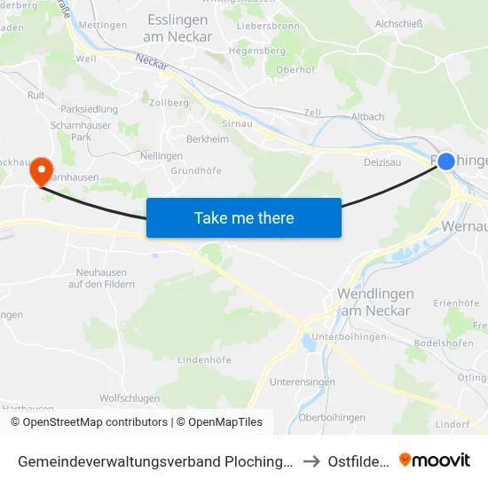 Gemeindeverwaltungsverband Plochingen to Ostfildern map