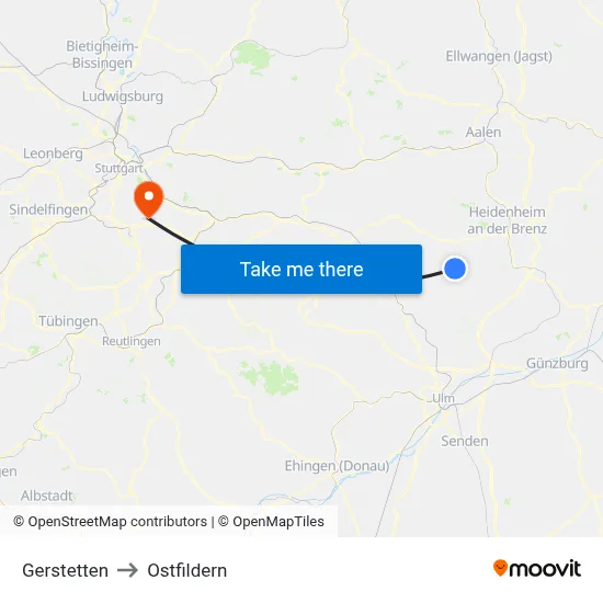 Gerstetten to Ostfildern map