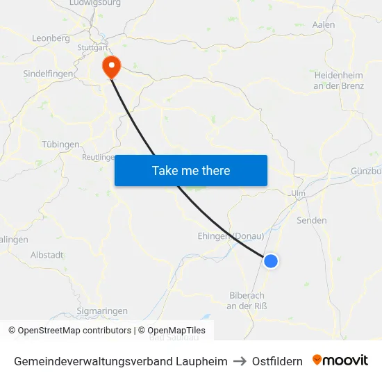 Gemeindeverwaltungsverband Laupheim to Ostfildern map