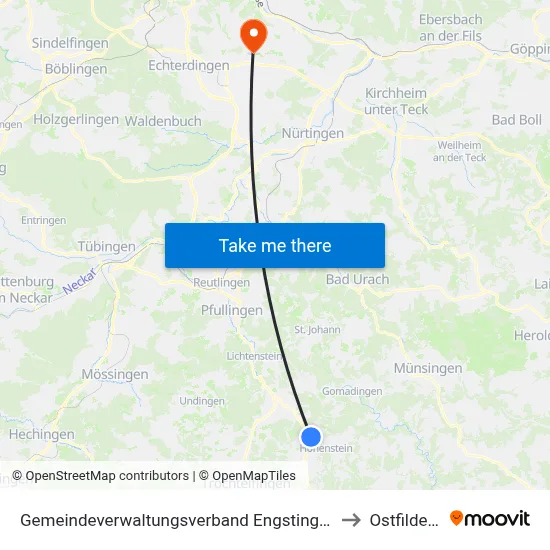 Gemeindeverwaltungsverband Engstingen to Ostfildern map