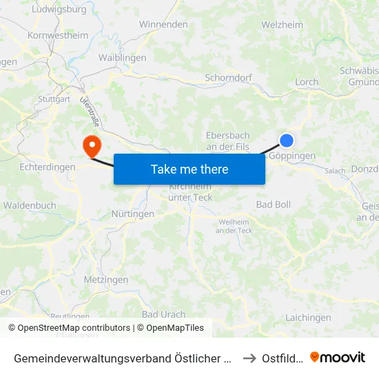 Gemeindeverwaltungsverband Östlicher Schurwald to Ostfildern map