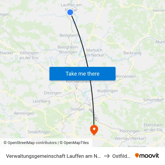 Verwaltungsgemeinschaft Lauffen am Neckar to Ostfildern map