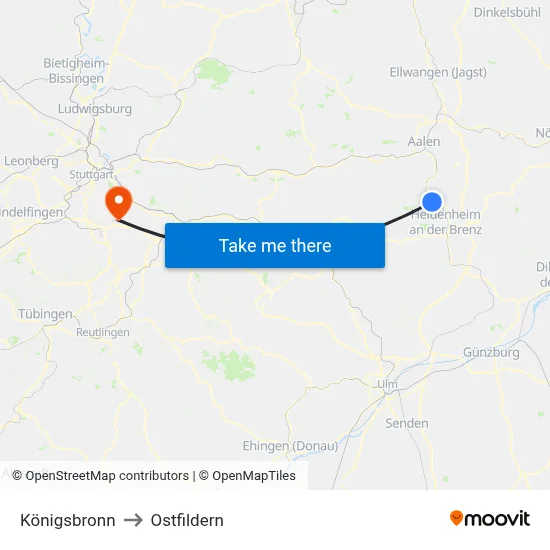 Königsbronn to Ostfildern map