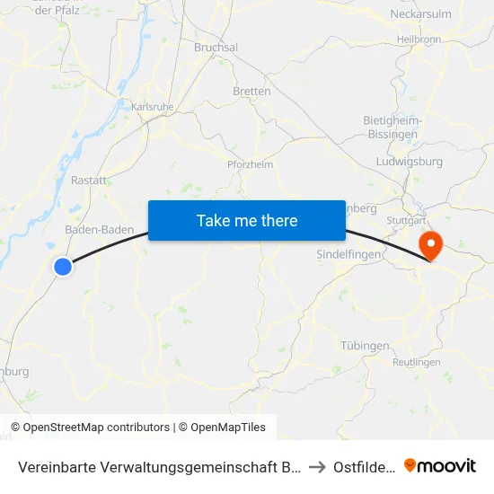 Vereinbarte Verwaltungsgemeinschaft Bühl to Ostfildern map