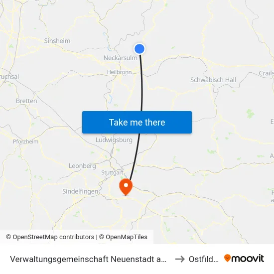 Verwaltungsgemeinschaft Neuenstadt am Kocher to Ostfildern map