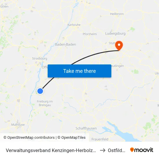 Verwaltungsverband Kenzingen-Herbolzheim to Ostfildern map