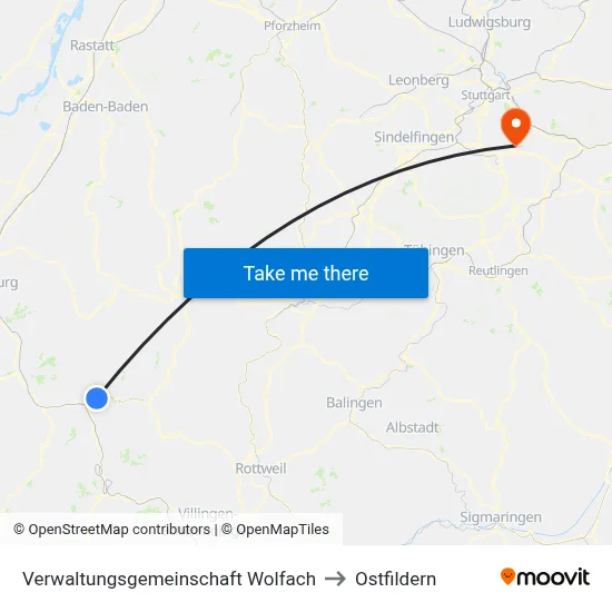Verwaltungsgemeinschaft Wolfach to Ostfildern map