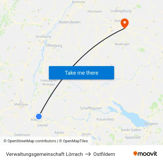 Verwaltungsgemeinschaft Lörrach to Ostfildern map
