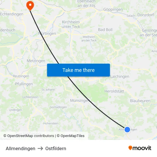 Allmendingen to Ostfildern map
