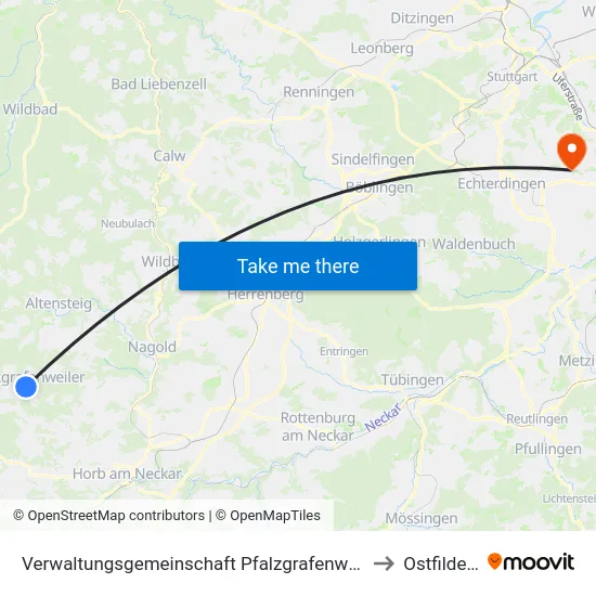 Verwaltungsgemeinschaft Pfalzgrafenweiler to Ostfildern map