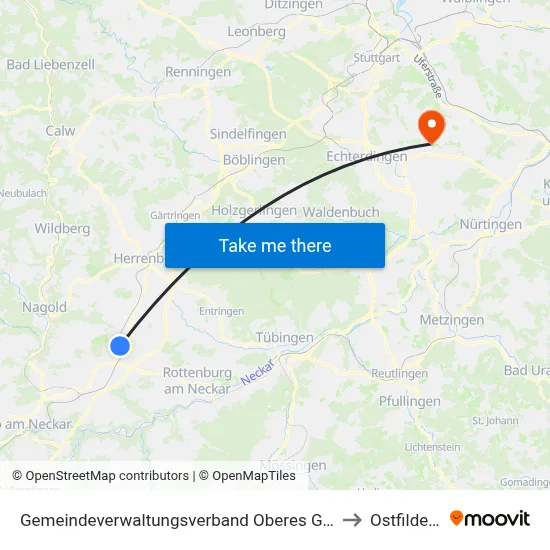 Gemeindeverwaltungsverband Oberes Gäu to Ostfildern map