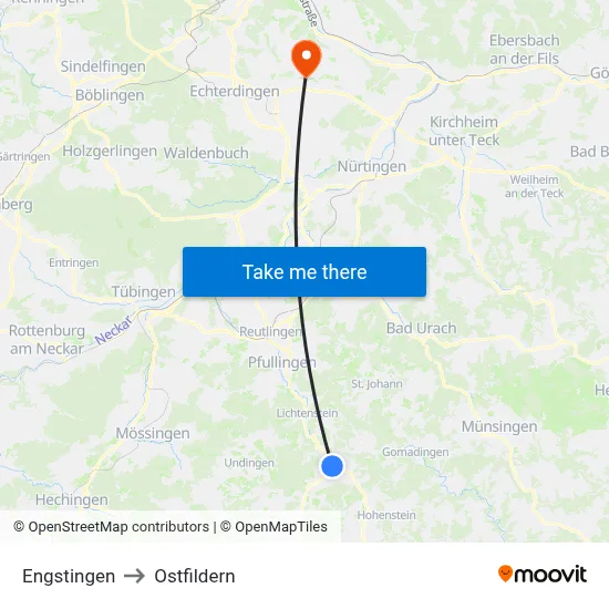 Engstingen to Ostfildern map