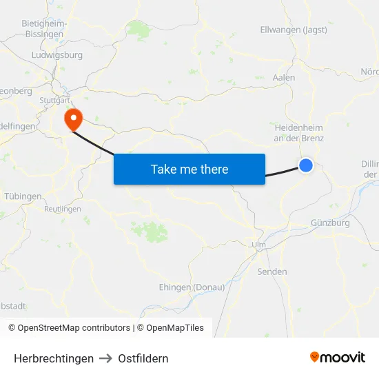 Herbrechtingen to Ostfildern map