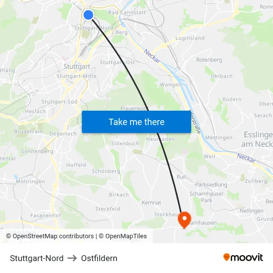 Stuttgart-Nord to Ostfildern map