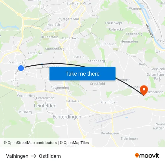 Vaihingen to Ostfildern map