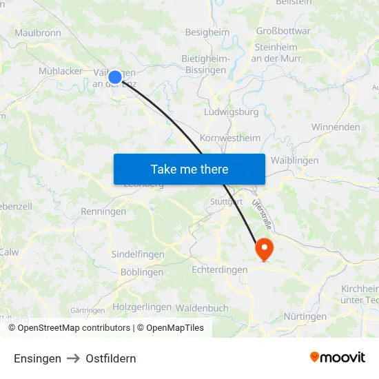 Ensingen to Ostfildern map