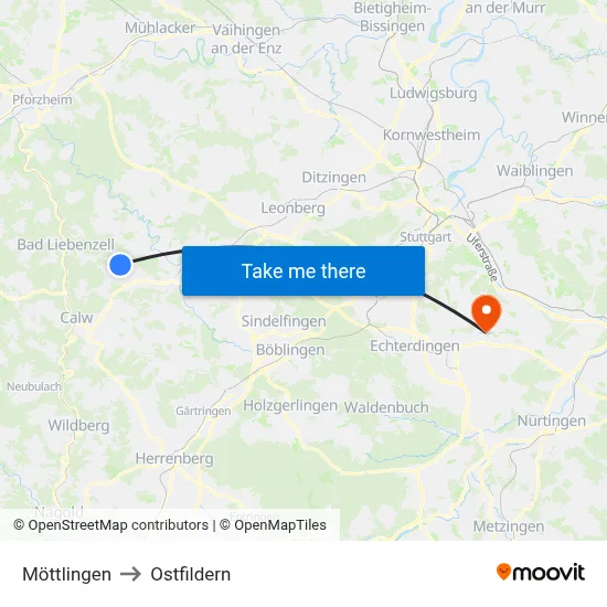Möttlingen to Ostfildern map