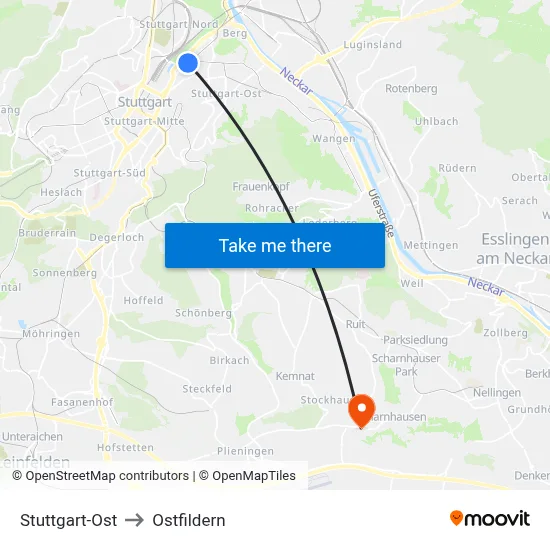 Stuttgart-Ost to Ostfildern map