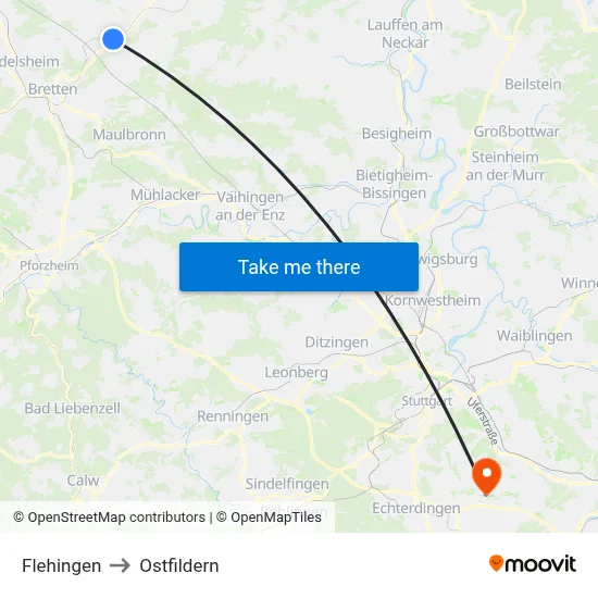 Flehingen to Ostfildern map