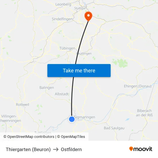 Thiergarten (Beuron) to Ostfildern map