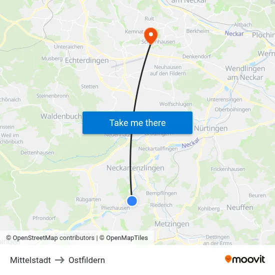 Mittelstadt to Ostfildern map