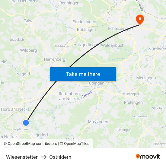 Wiesenstetten to Ostfildern map