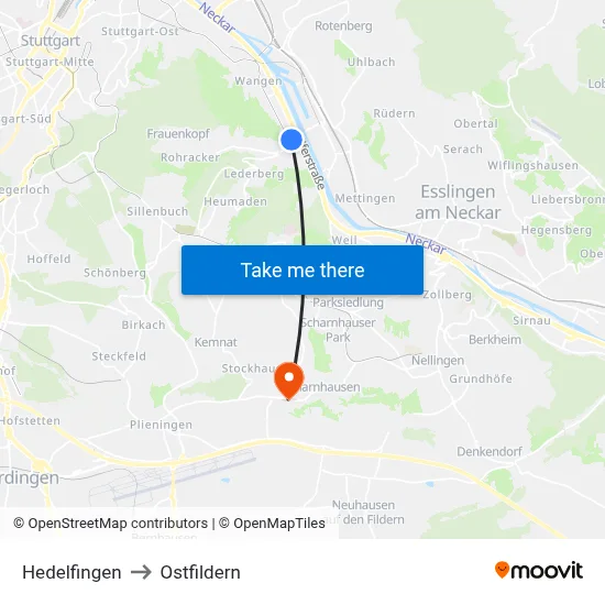 Hedelfingen to Ostfildern map