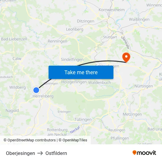 Oberjesingen to Ostfildern map