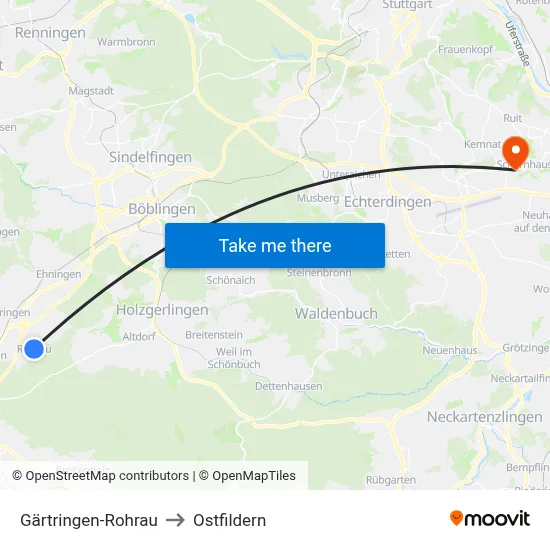 Gärtringen-Rohrau to Ostfildern map