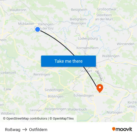 Roßwag to Ostfildern map