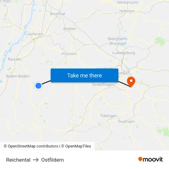 Reichental to Ostfildern map