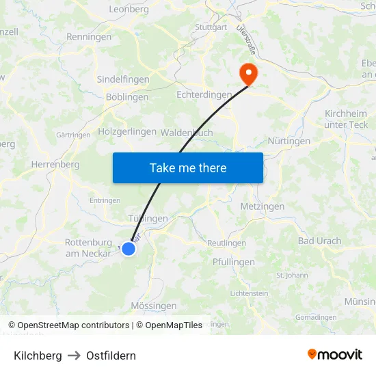 Kilchberg to Ostfildern map