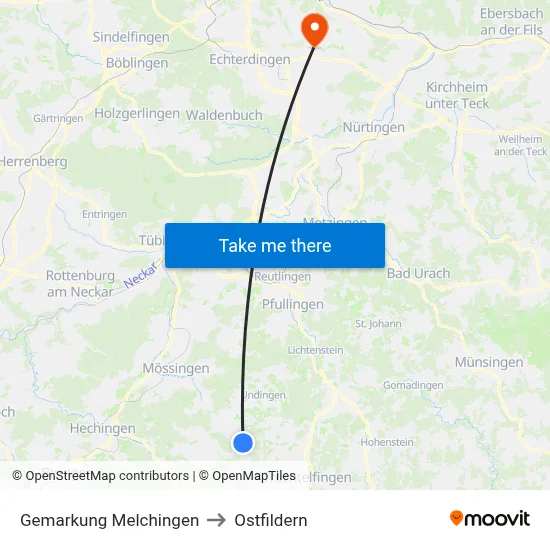 Gemarkung Melchingen to Ostfildern map