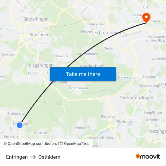 Entringen to Ostfildern map