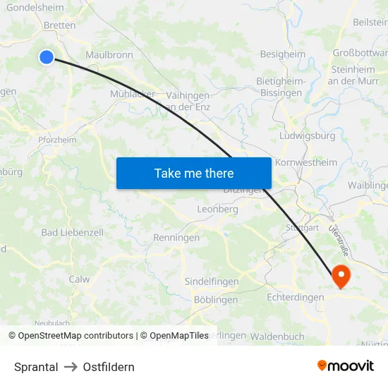 Sprantal to Ostfildern map