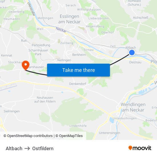 Altbach to Ostfildern map
