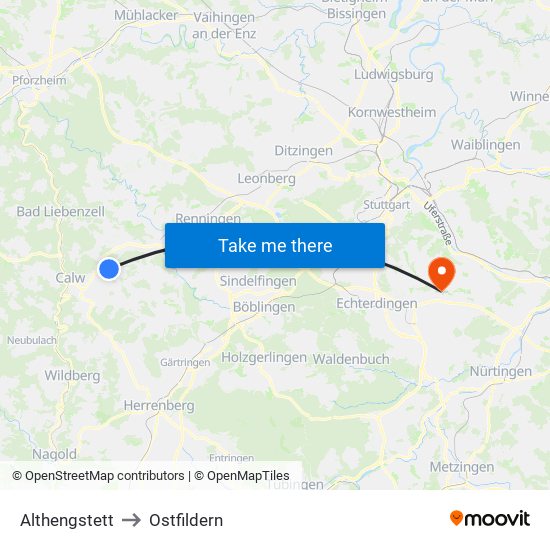Althengstett to Ostfildern map