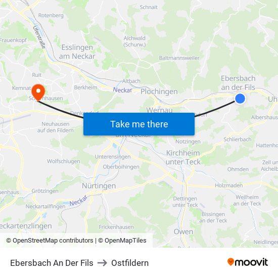 Ebersbach An Der Fils to Ostfildern map