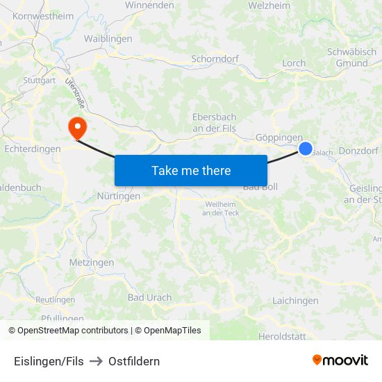 Eislingen/Fils to Ostfildern map