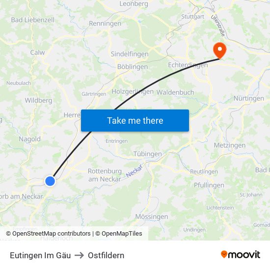 Eutingen Im Gäu to Ostfildern map