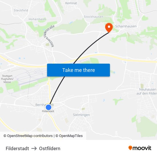 Filderstadt to Ostfildern map