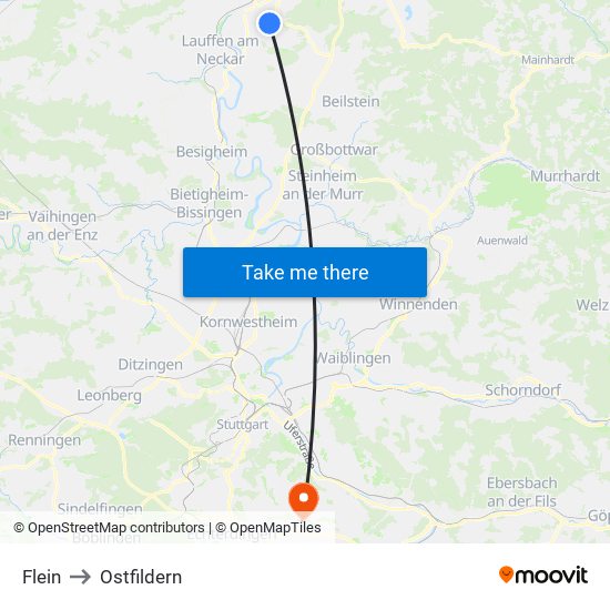 Flein to Ostfildern map