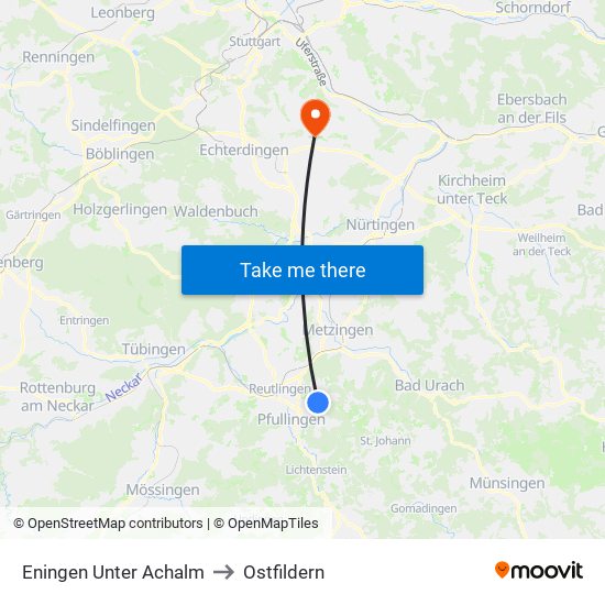 Eningen Unter Achalm to Ostfildern map