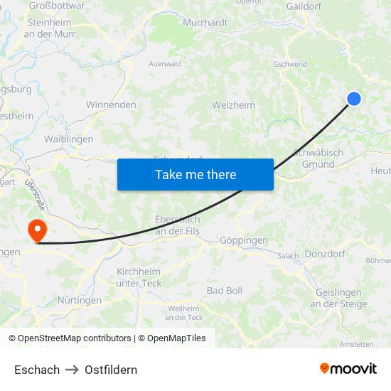 Eschach to Ostfildern map