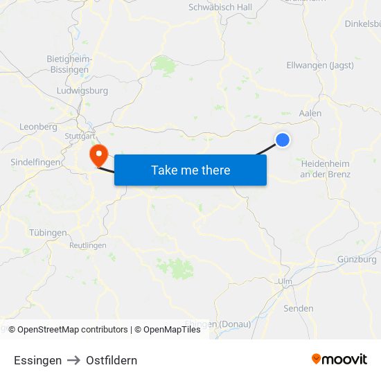 Essingen to Ostfildern map