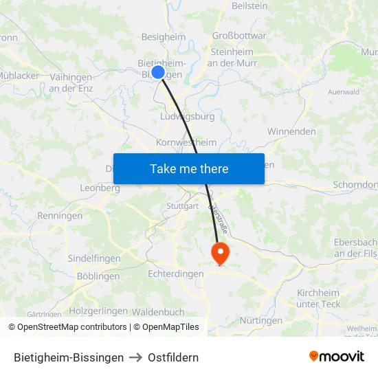 Bietigheim-Bissingen to Ostfildern map