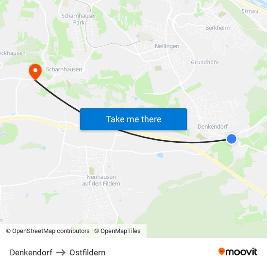 Denkendorf to Ostfildern map