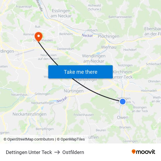 Dettingen Unter Teck to Ostfildern map
