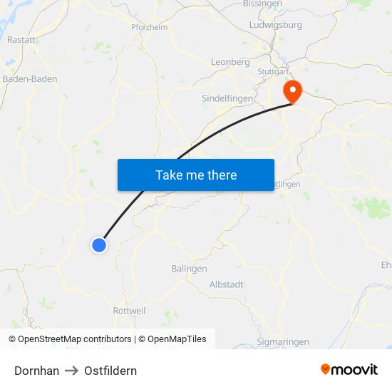 Dornhan to Ostfildern map