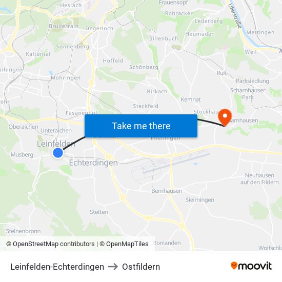 Leinfelden-Echterdingen to Ostfildern map